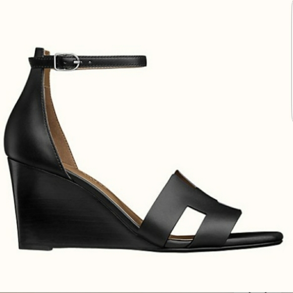 Hermes Legend Sandal Wedges Black Calflskin - Picture 3 of 8